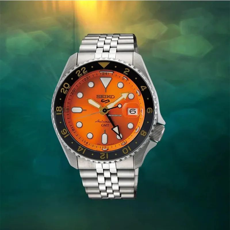 Seiko 5 Men's Sports GMT Mikan Orange Dial Watch- SSK005K1